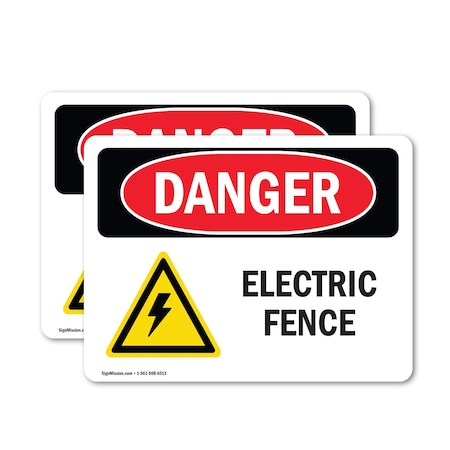 Signmission Electric Fence Danger Sign, Vinyl Decal, 24in W x 18in L, 2PK OS-2PACK-DS-D-1824-L-2212